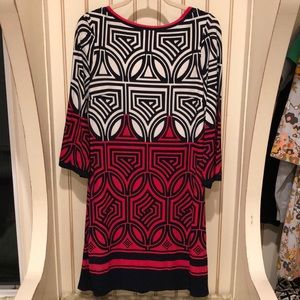 BEAUTIFUL PATTERNED RED WHITE AND NAVY DRESS